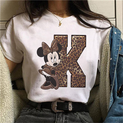 JuliaFashion - 2024 White Tshirts Minnie Mouse Font A B C D E F G Short Sleeve