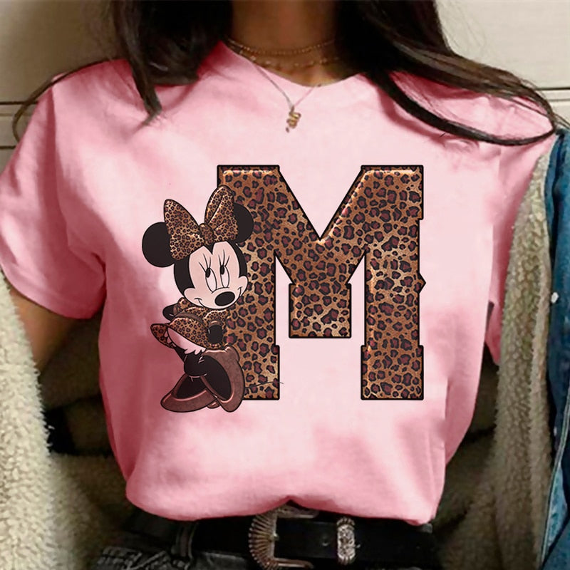 JuliaFashion - 2024 White Tshirts Minnie Mouse Font A B C D E F G Short Sleeve