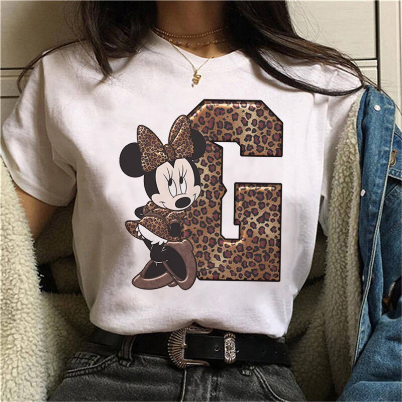 JuliaFashion - 2024 White Tshirts Minnie Mouse Font A B C D E F G Short Sleeve