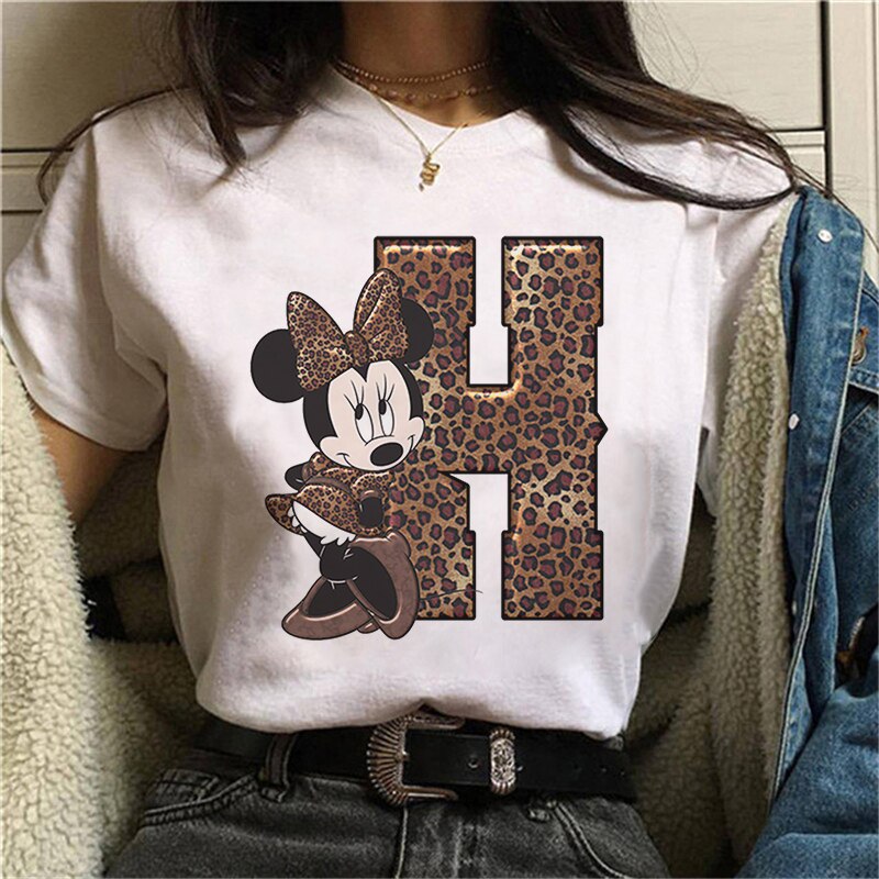 JuliaFashion - 2024 White Tshirts Minnie Mouse Font A B C D E F G Short Sleeve