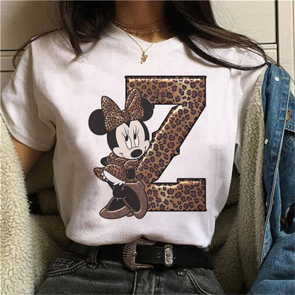 JuliaFashion - 2024 White Tshirts Minnie Mouse Font A B C D E F G Short Sleeve