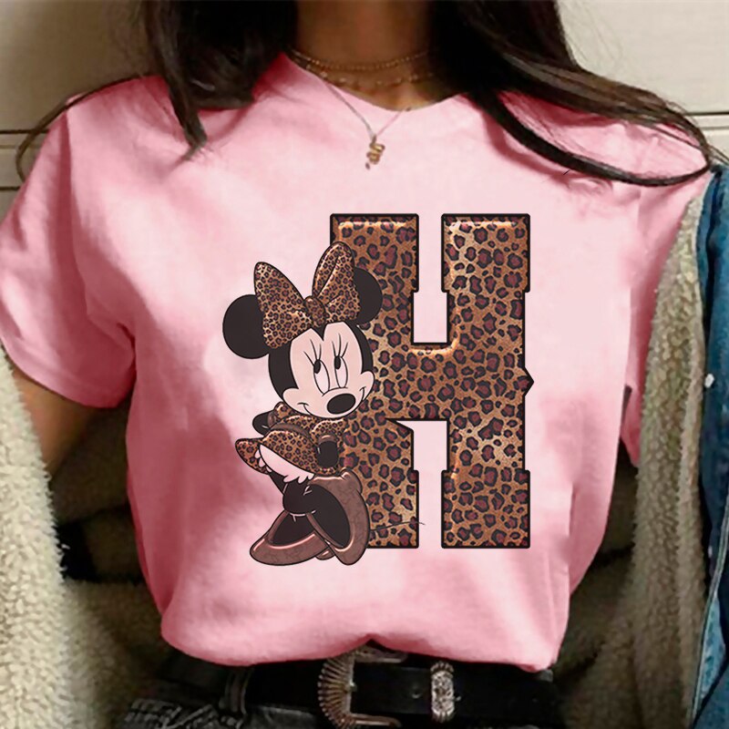 JuliaFashion - 2024 White Tshirts Minnie Mouse Font A B C D E F G Short Sleeve