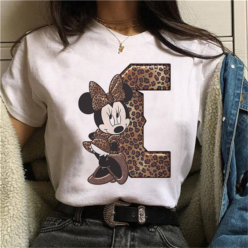 JuliaFashion - 2024 White Tshirts Minnie Mouse Font A B C D E F G Short Sleeve