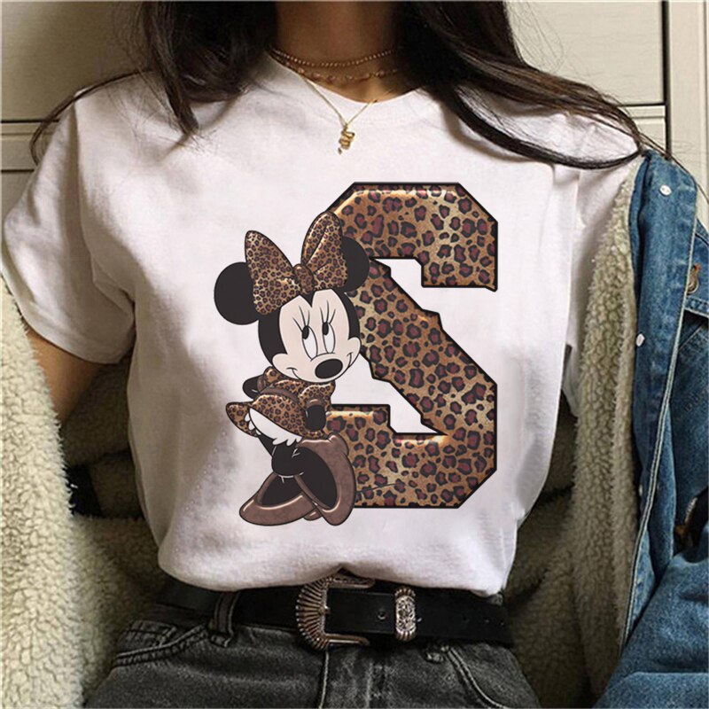 JuliaFashion - 2024 White Tshirts Minnie Mouse Font A B C D E F G Short Sleeve