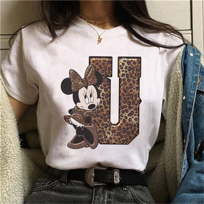 JuliaFashion - 2024 White Tshirts Minnie Mouse Font A B C D E F G Short Sleeve