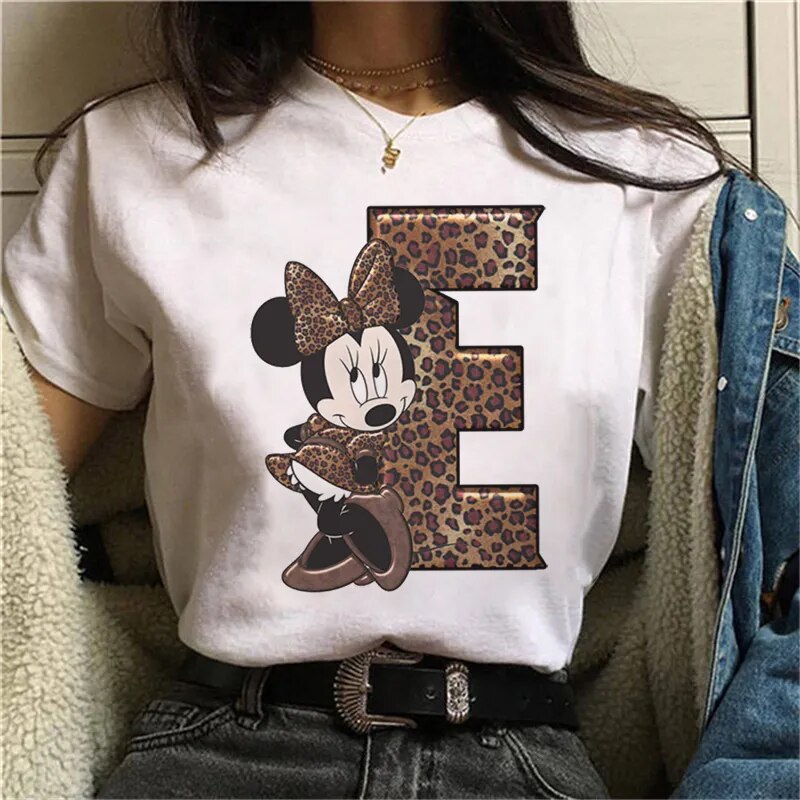 JuliaFashion - 2024 White Tshirts Minnie Mouse Font A B C D E F G Short Sleeve