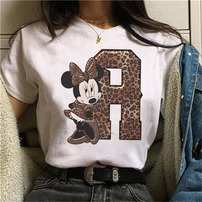 JuliaFashion - 2024 White Tshirts Minnie Mouse Font A B C D E F G Short Sleeve