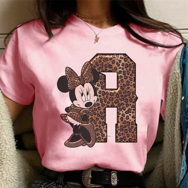 JuliaFashion - 2024 White Tshirts Minnie Mouse Font A B C D E F G Short Sleeve