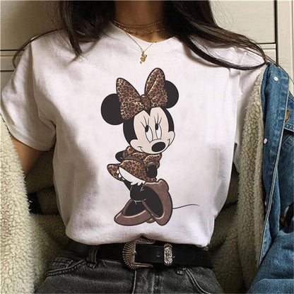 JuliaFashion - 2024 White Tshirts Minnie Mouse Font A B C D E F G Short Sleeve