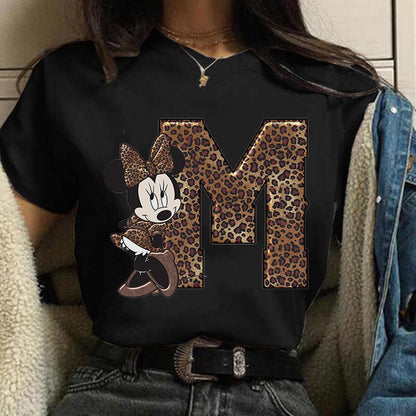 JuliaFashion - 2024 White Tshirts Minnie Mouse Font A B C D E F G Short Sleeve