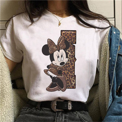 JuliaFashion - 2024 White Tshirts Minnie Mouse Font A B C D E F G Short Sleeve