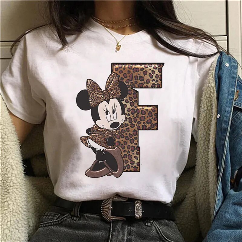 JuliaFashion - 2024 White Tshirts Minnie Mouse Font A B C D E F G Short Sleeve