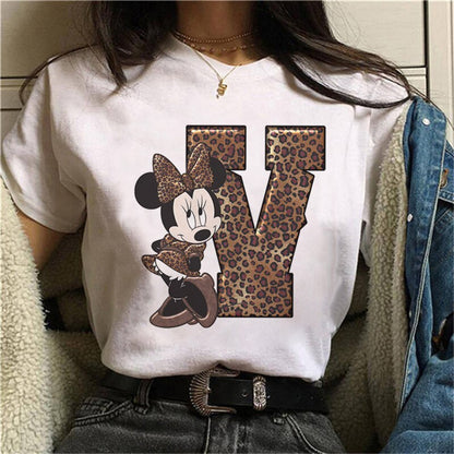 JuliaFashion - 2024 White Tshirts Minnie Mouse Font A B C D E F G Short Sleeve