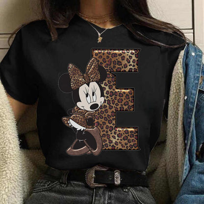 JuliaFashion - 2024 White Tshirts Minnie Mouse Font A B C D E F G Short Sleeve