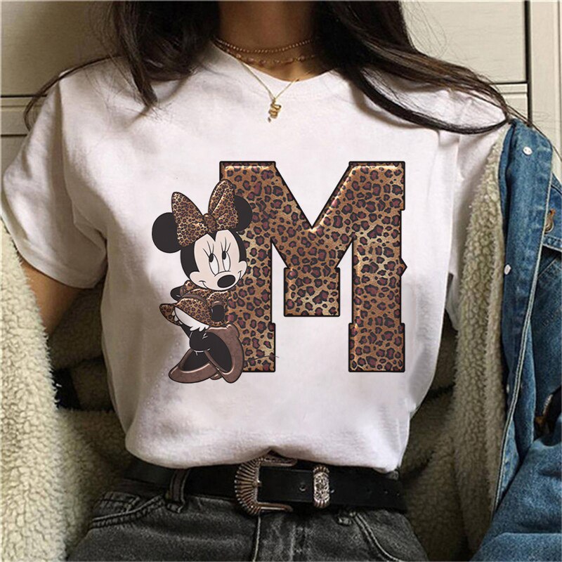 JuliaFashion - 2024 White Tshirts Minnie Mouse Font A B C D E F G Short Sleeve