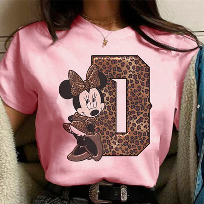 JuliaFashion - 2024 White Tshirts Minnie Mouse Font A B C D E F G Short Sleeve