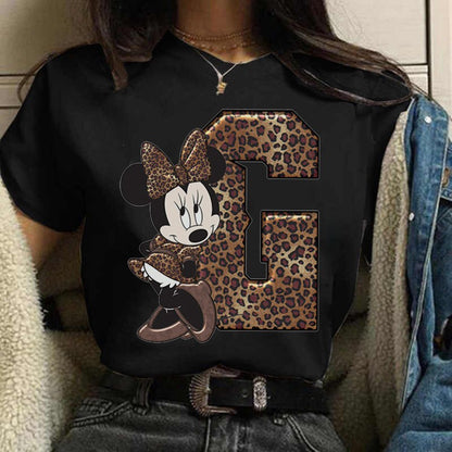 JuliaFashion - 2024 White Tshirts Minnie Mouse Font A B C D E F G Short Sleeve