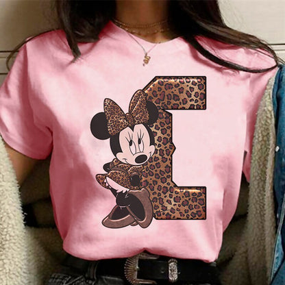 JuliaFashion - 2024 White Tshirts Minnie Mouse Font A B C D E F G Short Sleeve