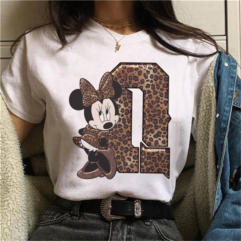 JuliaFashion - 2024 White Tshirts Minnie Mouse Font A B C D E F G Short Sleeve