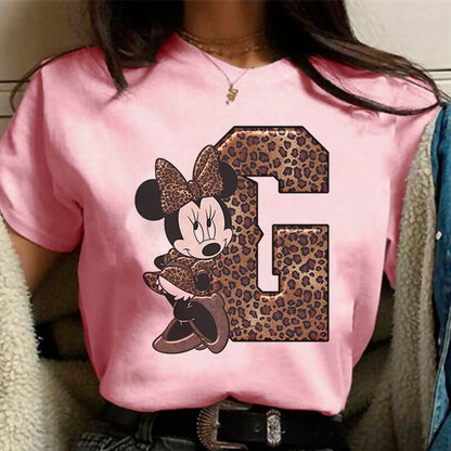 JuliaFashion - 2024 White Tshirts Minnie Mouse Font A B C D E F G Short Sleeve