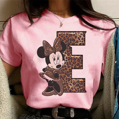 JuliaFashion - 2024 White Tshirts Minnie Mouse Font A B C D E F G Short Sleeve