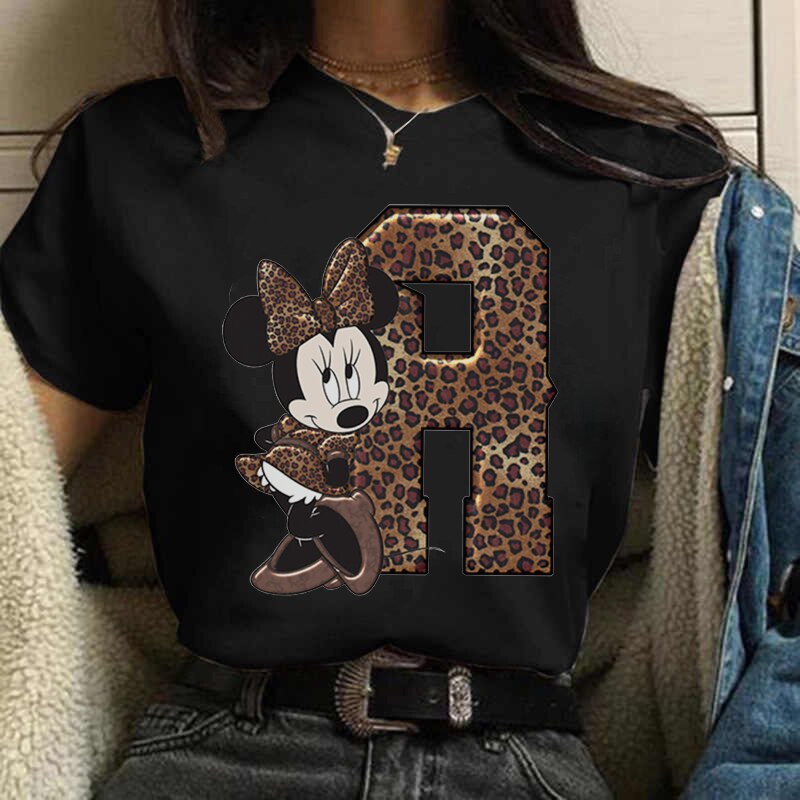 JuliaFashion - 2024 White Tshirts Minnie Mouse Font A B C D E F G Short Sleeve