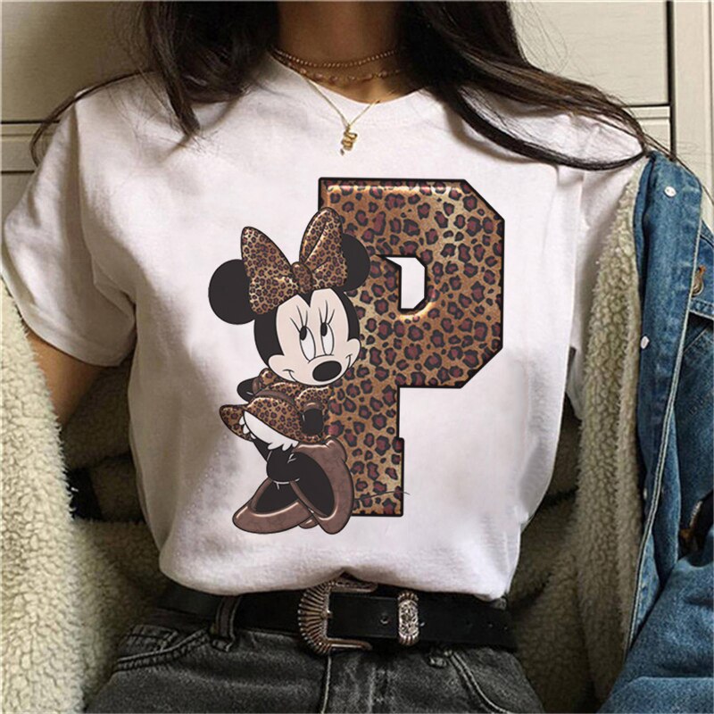 JuliaFashion - 2024 White Tshirts Minnie Mouse Font A B C D E F G Short Sleeve