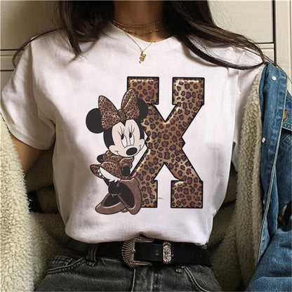 JuliaFashion - 2024 White Tshirts Minnie Mouse Font A B C D E F G Short Sleeve