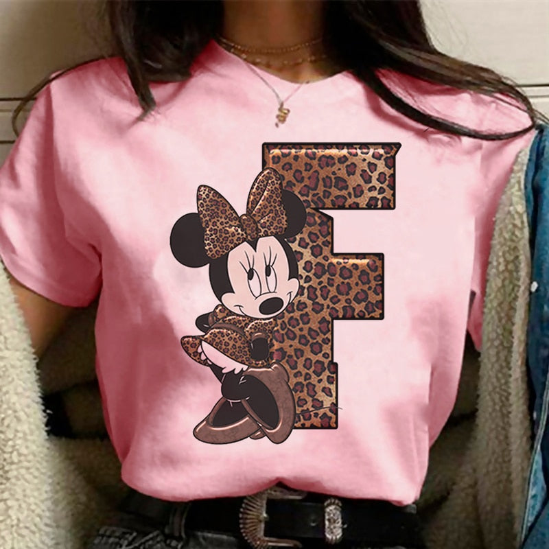 JuliaFashion - 2024 White Tshirts Minnie Mouse Font A B C D E F G Short Sleeve