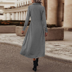 JuliaFashion-Elegant Lapel Slim Solid Pockets Midi Dress