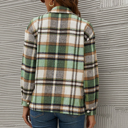 JuliaFashion - 2024 Women Winter Plaid Shirt Jacket Checkered Jacket Coat