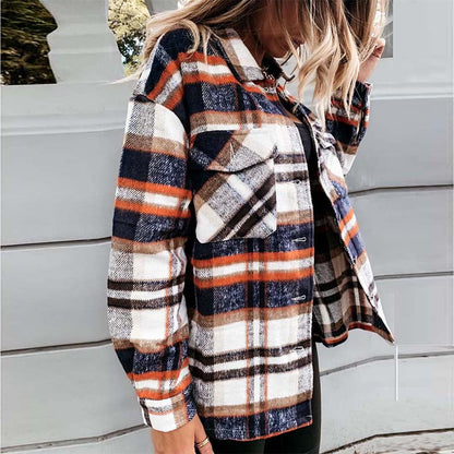 JuliaFashion - 2024 Women Winter Plaid Shirt Jacket Checkered Jacket Coat