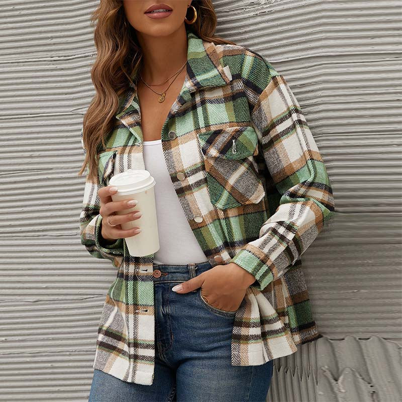 JuliaFashion - 2024 Women Winter Plaid Shirt Jacket Checkered Jacket Coat