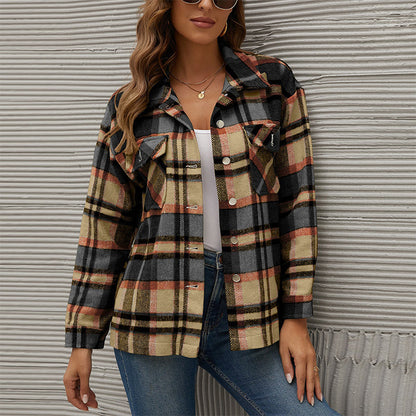 JuliaFashion - 2024 Women Winter Plaid Shirt Jacket Checkered Jacket Coat