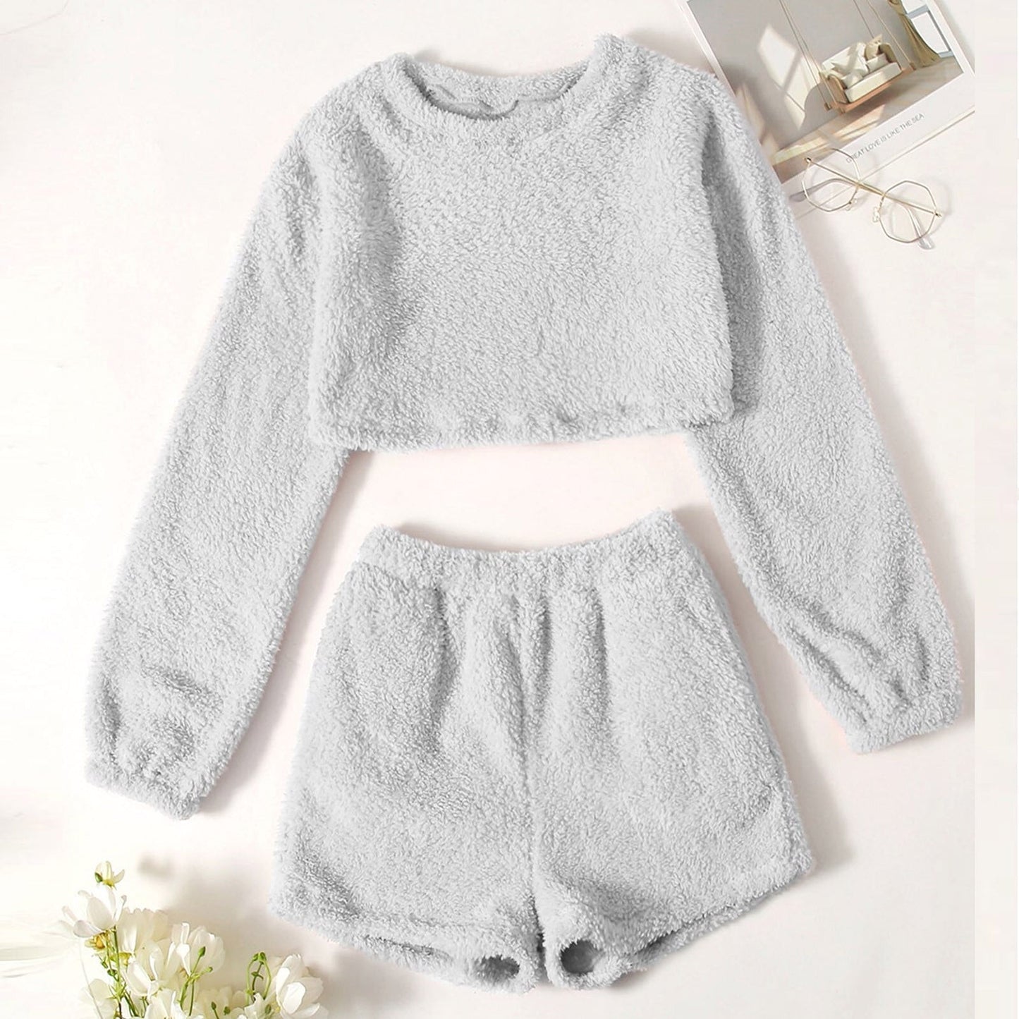 JuliaFashion - 2024  Solid Long Sleeve O-Neck Pullover Pajama Set