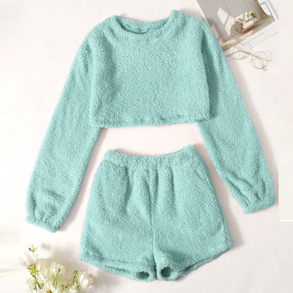 JuliaFashion - 2024  Solid Long Sleeve O-Neck Pullover Pajama Set