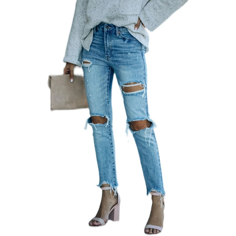 JuliaFashion - 2024 Women Loose Casual Street Wear Wash Blue Denim Pants