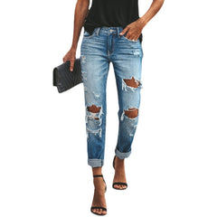 JuliaFashion - 2024 Women Loose Casual Pants Street Wear Wash Blue Denim Pants