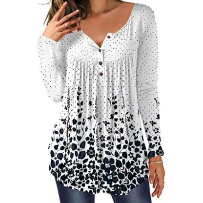 JuliaFashion-Floral Printed Knit Tunic Blouses