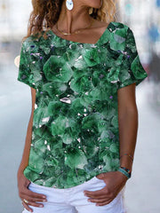 JuliaFashion - 2024 Women Casual Abstract Painting Graphic Short Sleeve Print Irregular Top