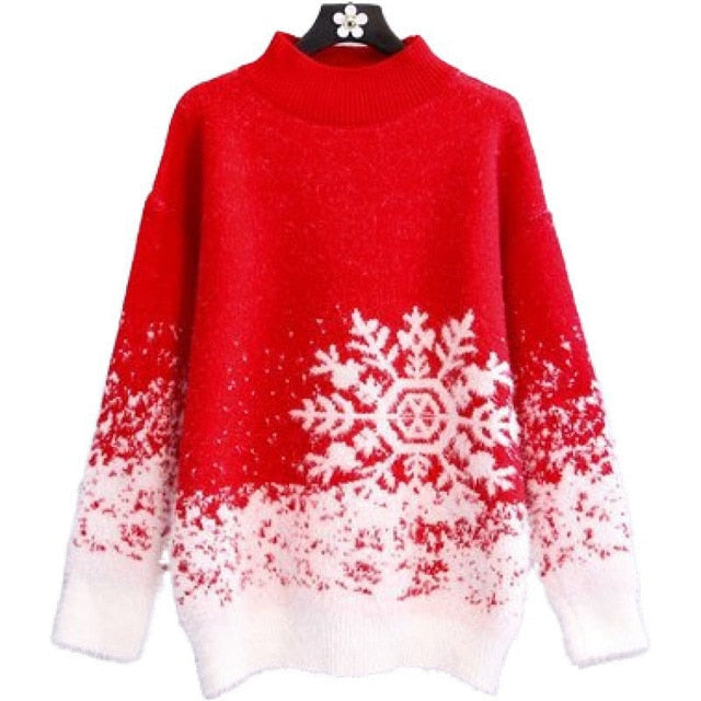 JuliaFashion - 2024 Women Christmas Sweater Autumn Winter Thick Warm Snowflake Knitted Pullover