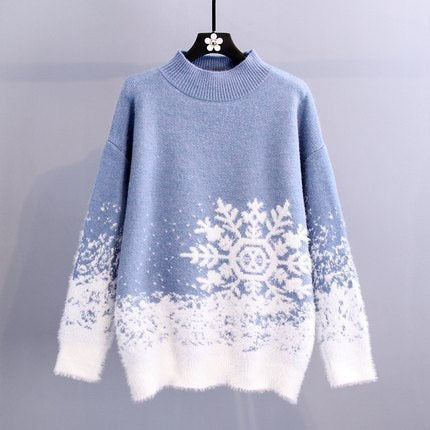 JuliaFashion - 2024 Women Christmas Sweater Autumn Winter Thick Warm Snowflake Knitted Pullover