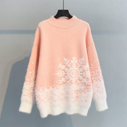 JuliaFashion - 2024 Women Christmas Sweater Autumn Winter Thick Warm Snowflake Knitted Pullover