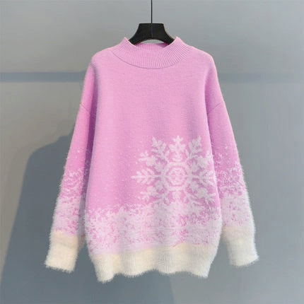 JuliaFashion - 2024 Women Christmas Sweater Autumn Winter Thick Warm Snowflake Knitted Pullover