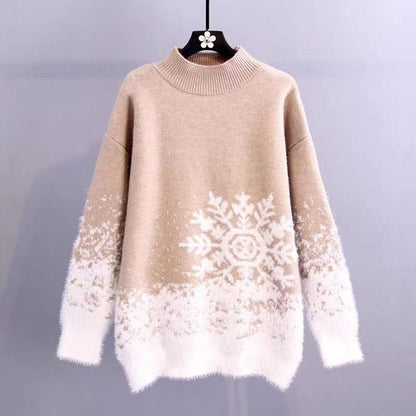 JuliaFashion - 2024 Women Christmas Sweater Autumn Winter Thick Warm Snowflake Knitted Pullover