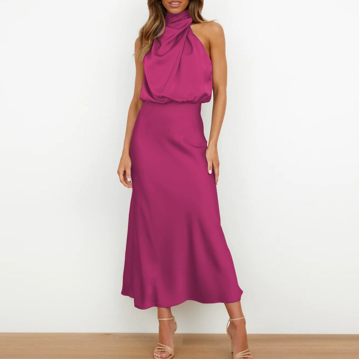 JuliaFashion-Fashion Halter Cocktail Party Maxi Dress