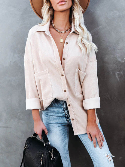 JuliaFashion - 2024 Women Long Sleeve Fashion Solid Pockets Outwear Casual Shirt