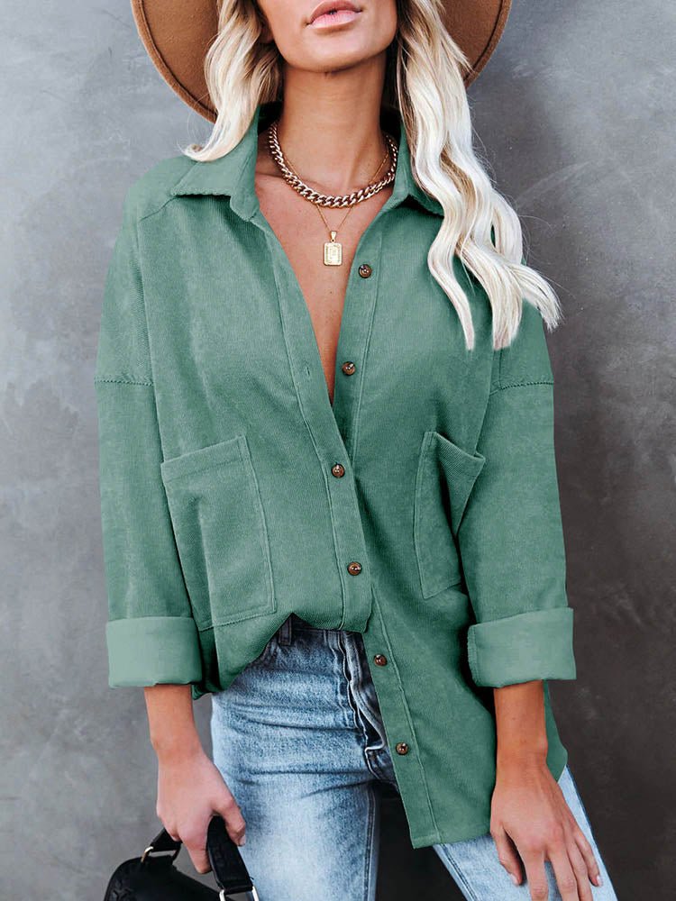 JuliaFashion - 2024 Women Long Sleeve Fashion Solid Pockets Outwear Casual Shirt