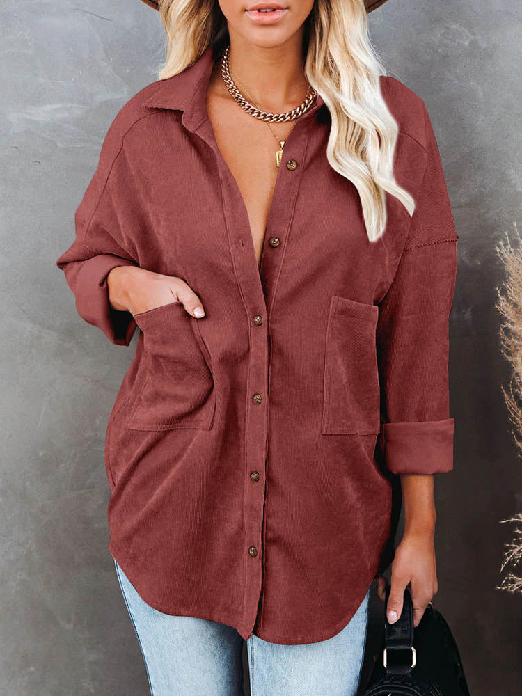 JuliaFashion - 2024 Women Long Sleeve Fashion Solid Pockets Outwear Casual Shirt