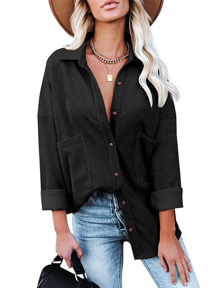 JuliaFashion - 2024 Women Long Sleeve Fashion Solid Pockets Outwear Casual Shirt